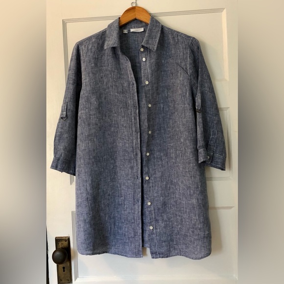 Women's Linen Tunic, Made In Italy, button-down, optional roll-up sleeves - Picture 4 of 11